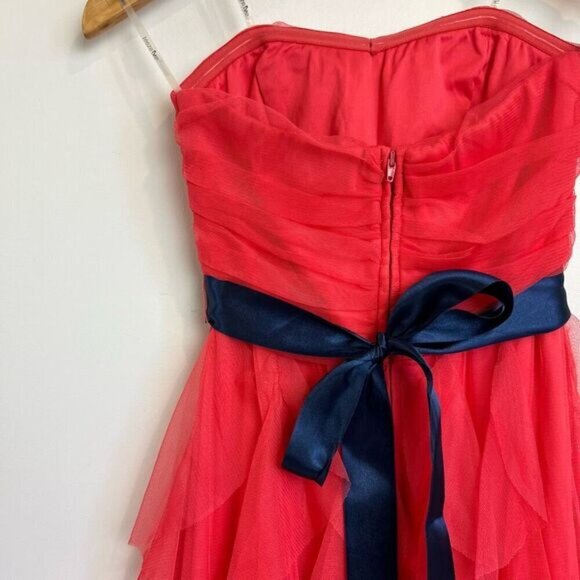 Tease Me Juniors Size 5 Pink Coral Mini Strapless Dress Blue Tie Prom Gown Tutu - Picture 2 of 10